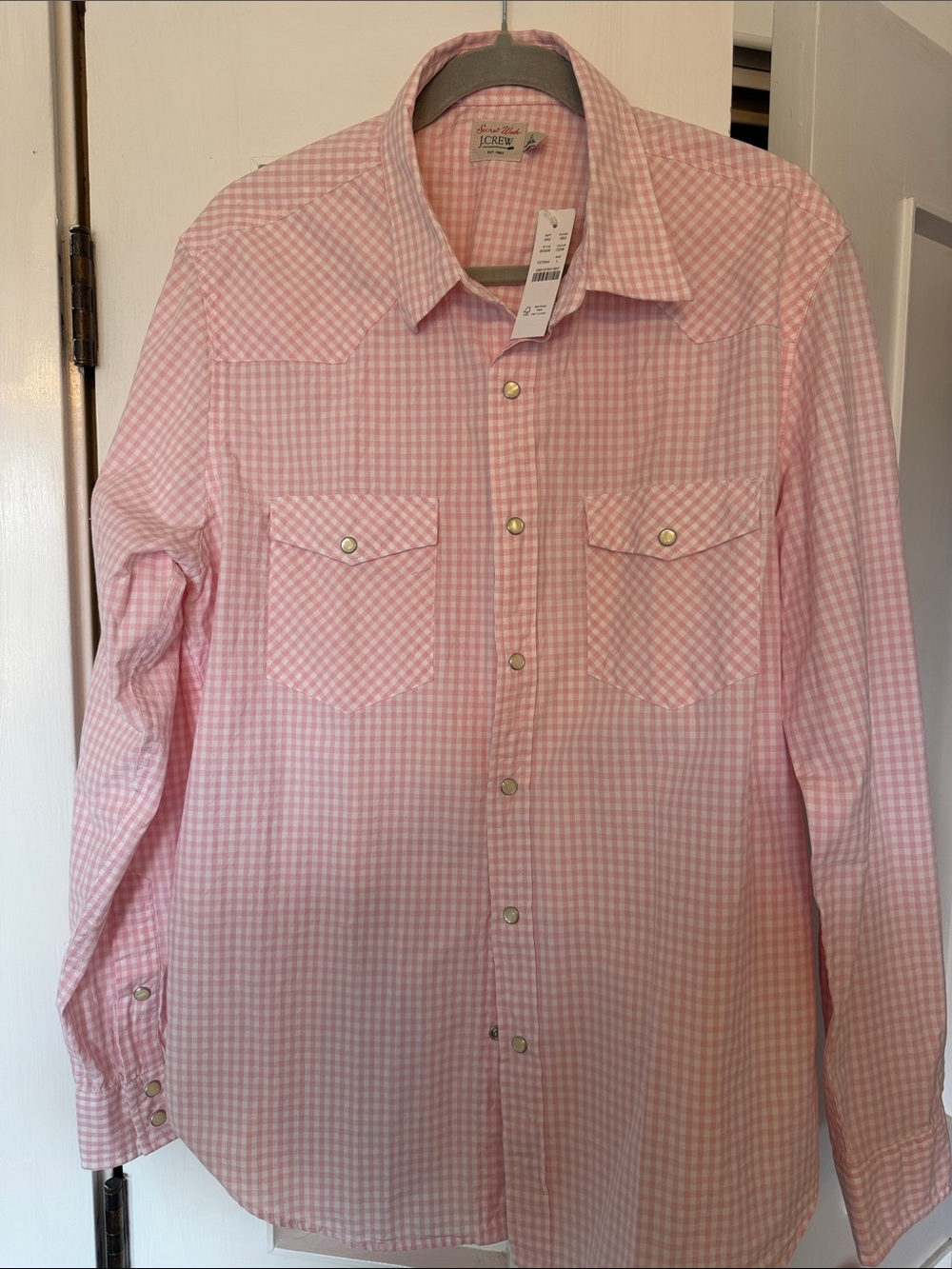 J. Crew Pink Gingham Snap-Front Men's Shirt NWT